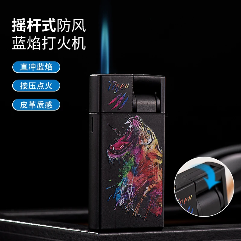 2024新款潮流彩绘超薄打火机蓝焰直冲防风打火机创意个性火机
