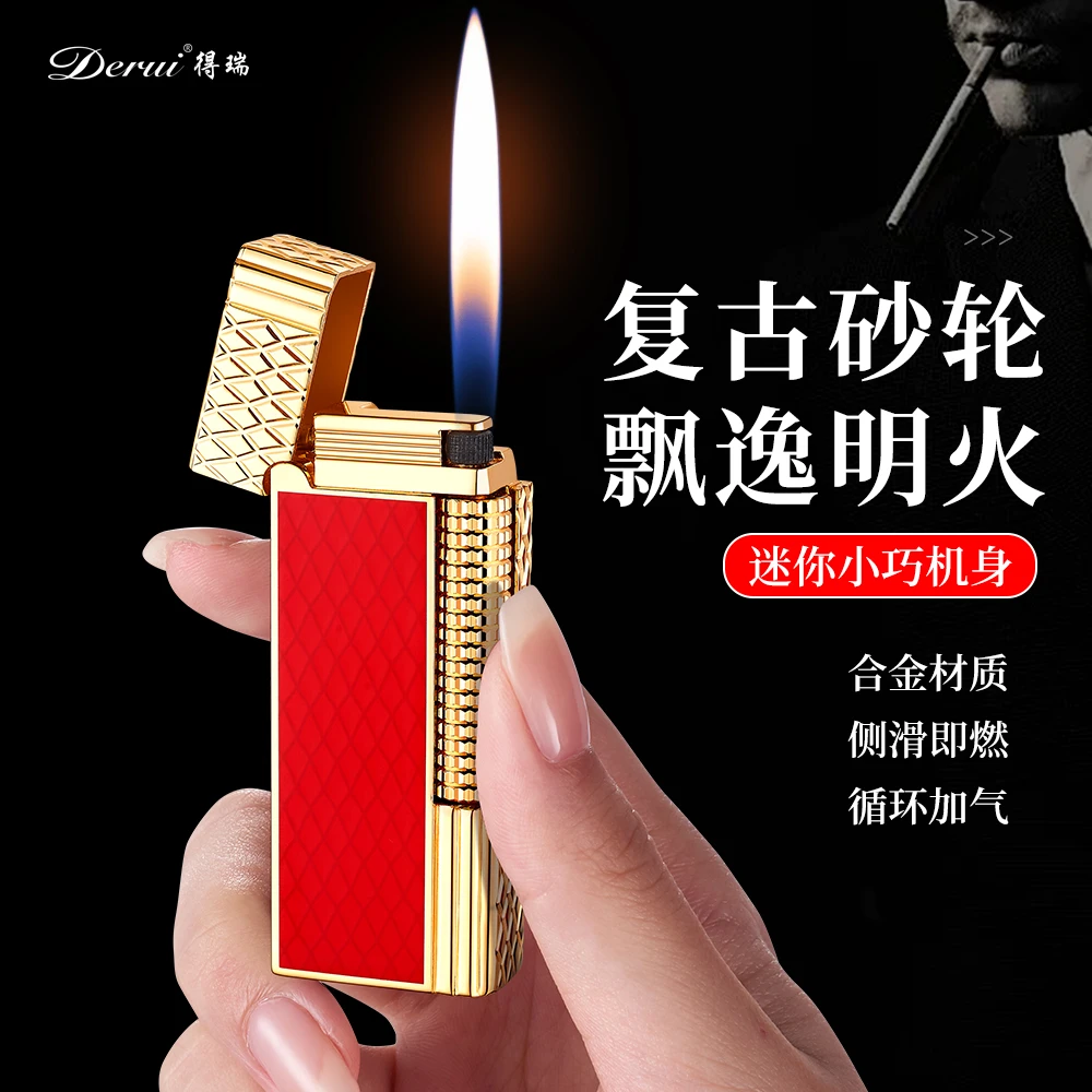 新款窄版小巧侧滑充气打火机高档男士礼品迷你版砂轮明火打火机