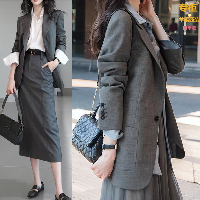 马丽高级感西服时尚枪悖领职业高品质小个子气质通勤羊毛西装女春