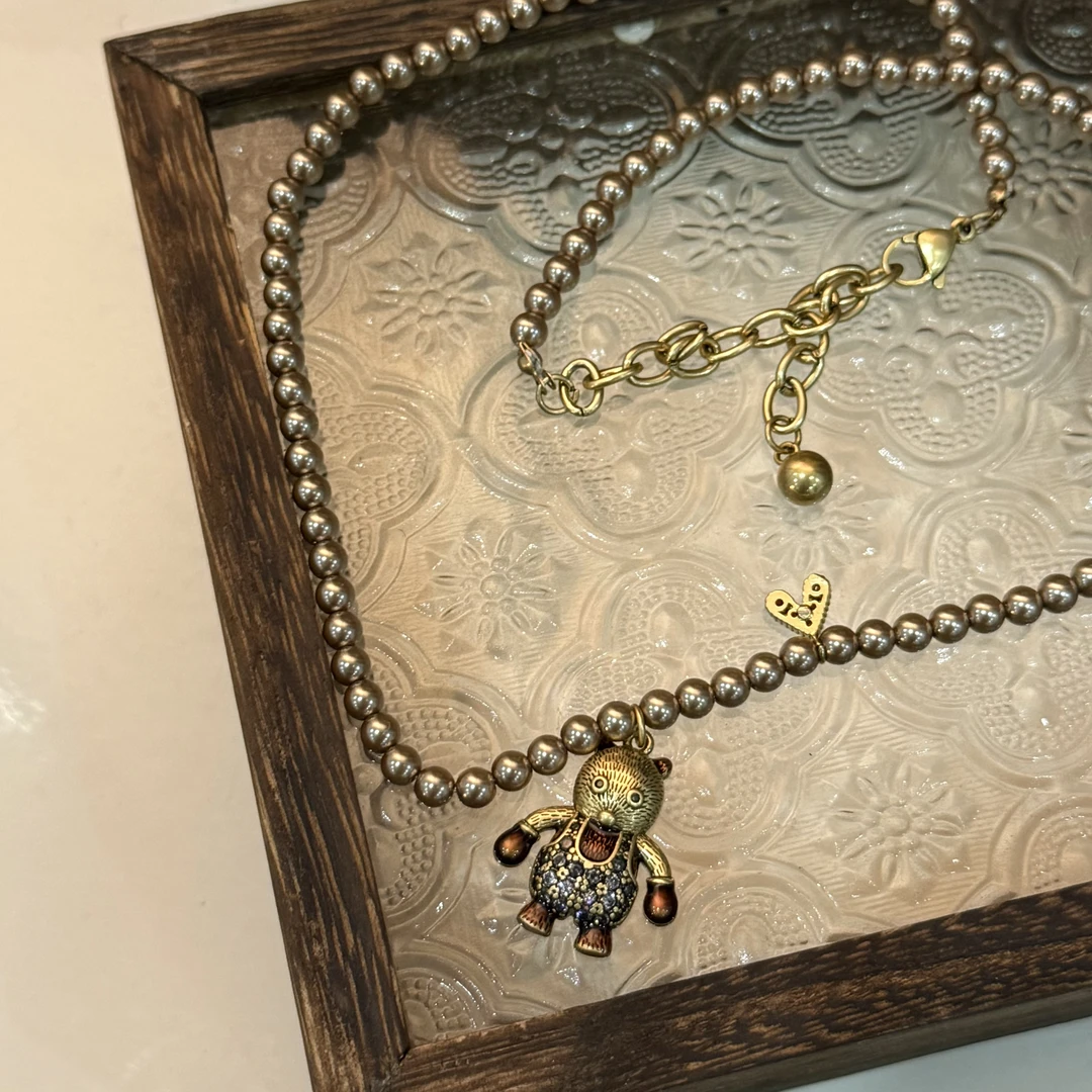 铜合金仿珍珠项链 HRY0-铜合金拳击小熊可爱复古项链HRY0-531