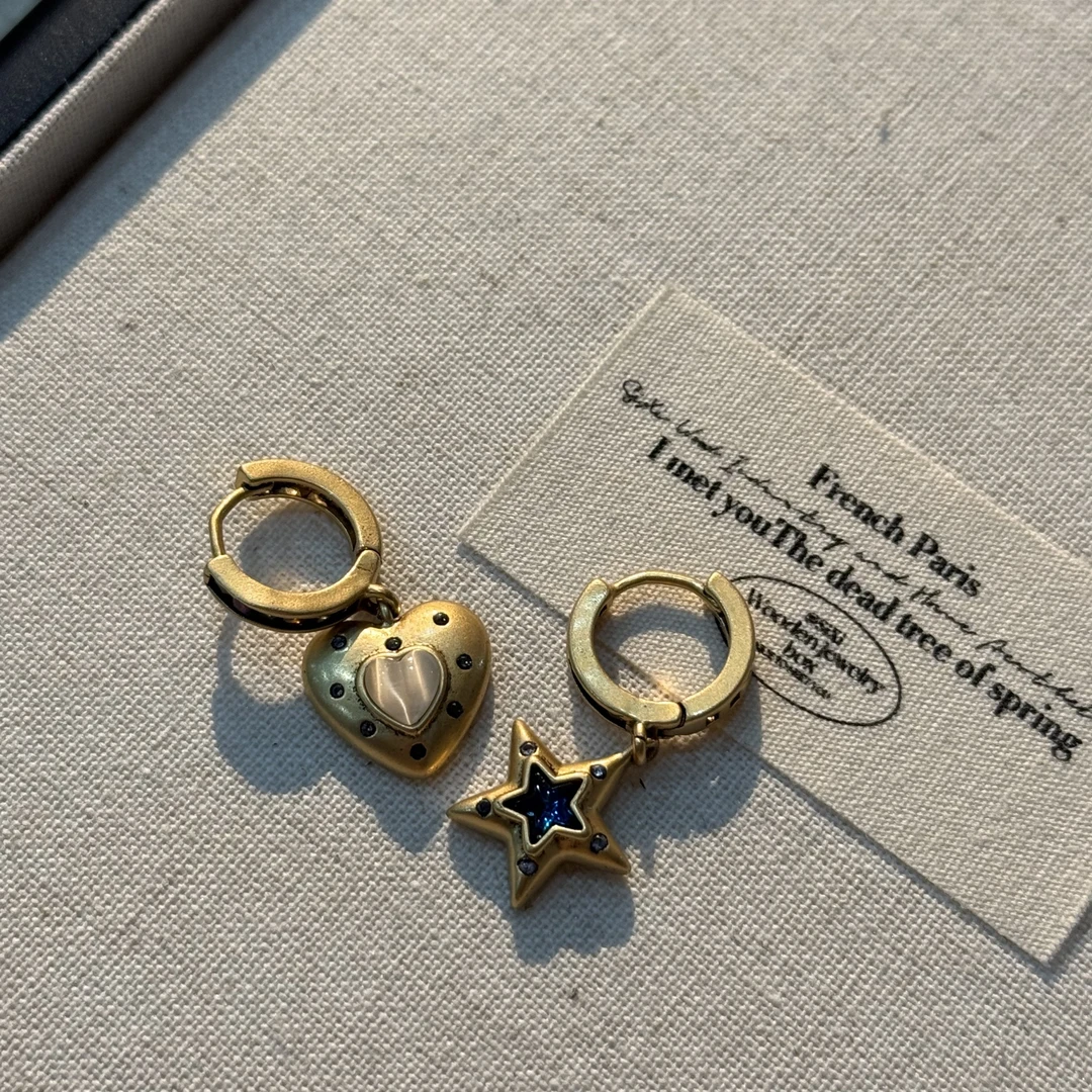 铜合金锆石耳饰 HEY0-铜合金爱心星星复古ab耳环HEY0-608