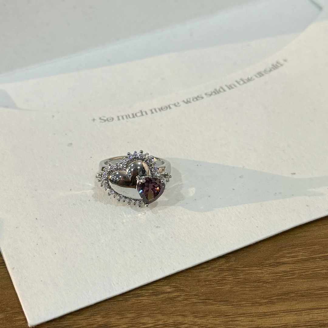 铜合金锆石戒指 HRY0-铜合金爱心简约ins风戒指HRY0-341