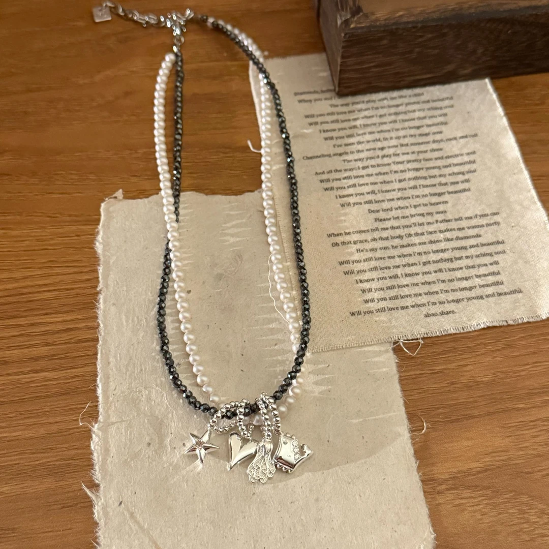 非金属仿珍珠项链 HEY-锌合金珍珠水晶吊坠质感项链HEY0-77