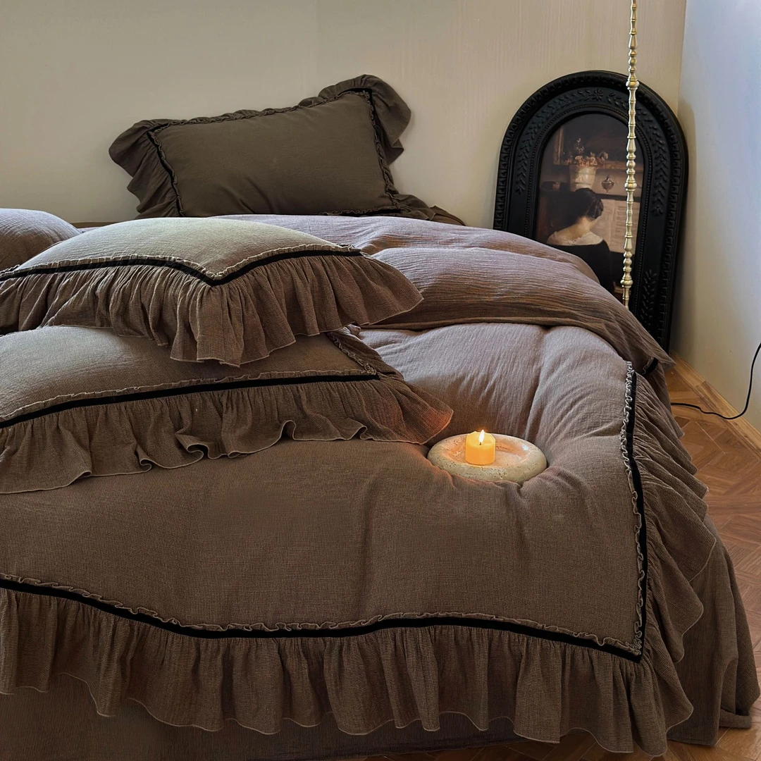 西西style【长风过境】法式中式复古风全棉色织双层纱床单款四件套