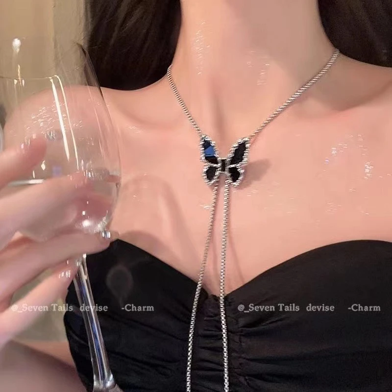 铜合金项链 33抽拉式蝴蝶项链腰链锁骨链颈链胸链可调身链
