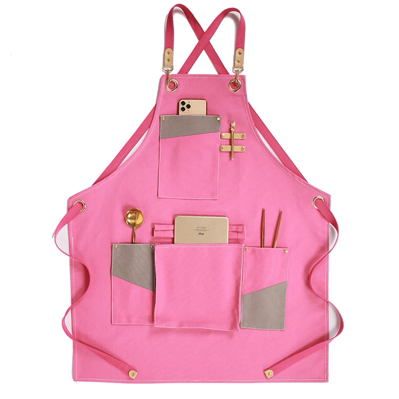 围裙工作女时尚防水奶茶店咖啡厅印字定制logo网红同款红色工作服