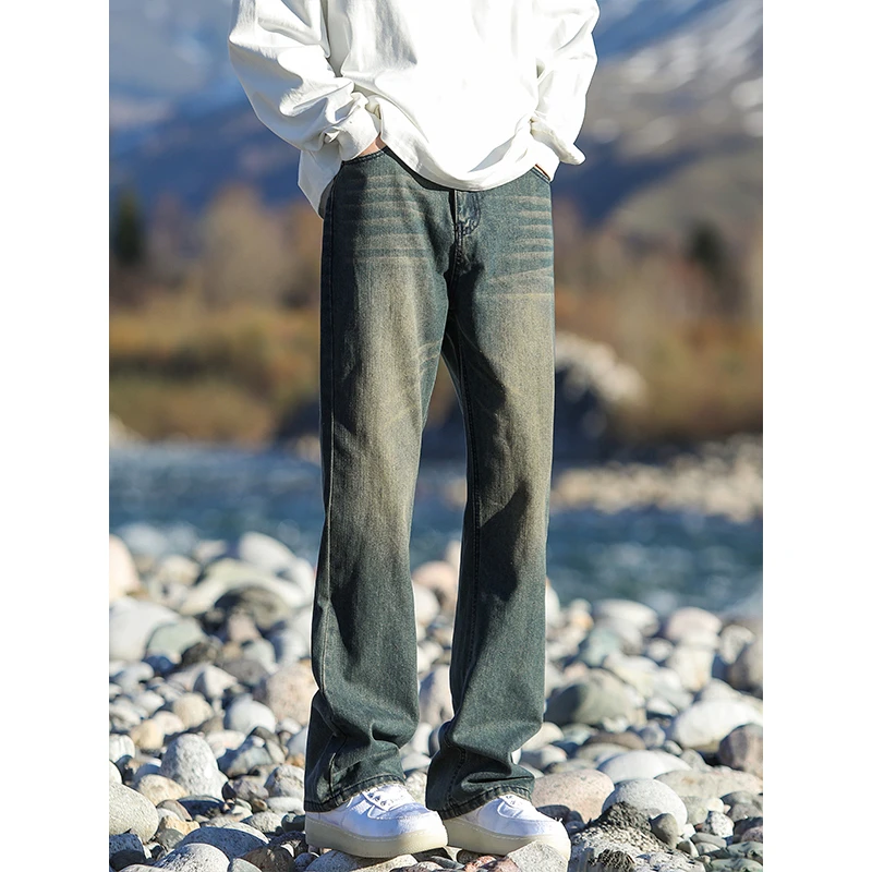 2024秋季新款高街弹力微喇拖地牛仔裤美式修身微喇显瘦直筒裤子裤