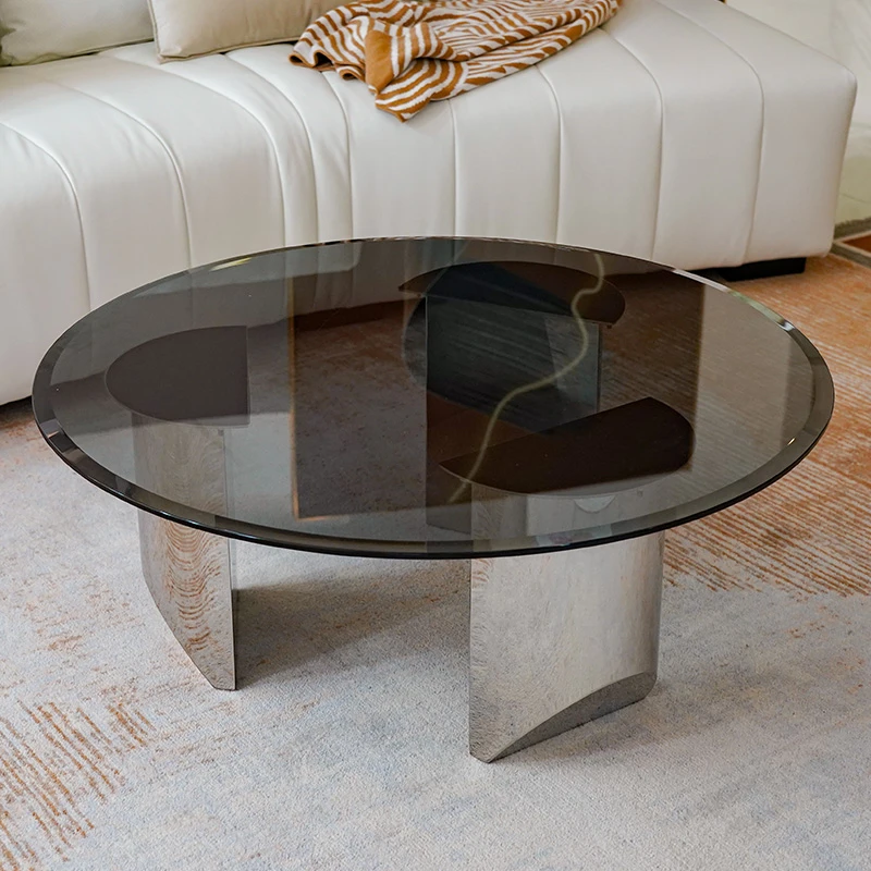 轻奢意式钢化玻璃茶几家用小户型客厅沙发茶几设计师圆形茶几