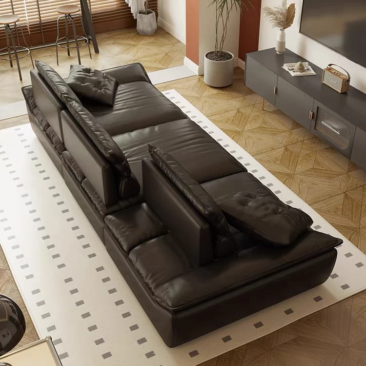 黑色复古靠背可调节功能帆船沙发超宽坐深客厅沙发高靠背直排沙发