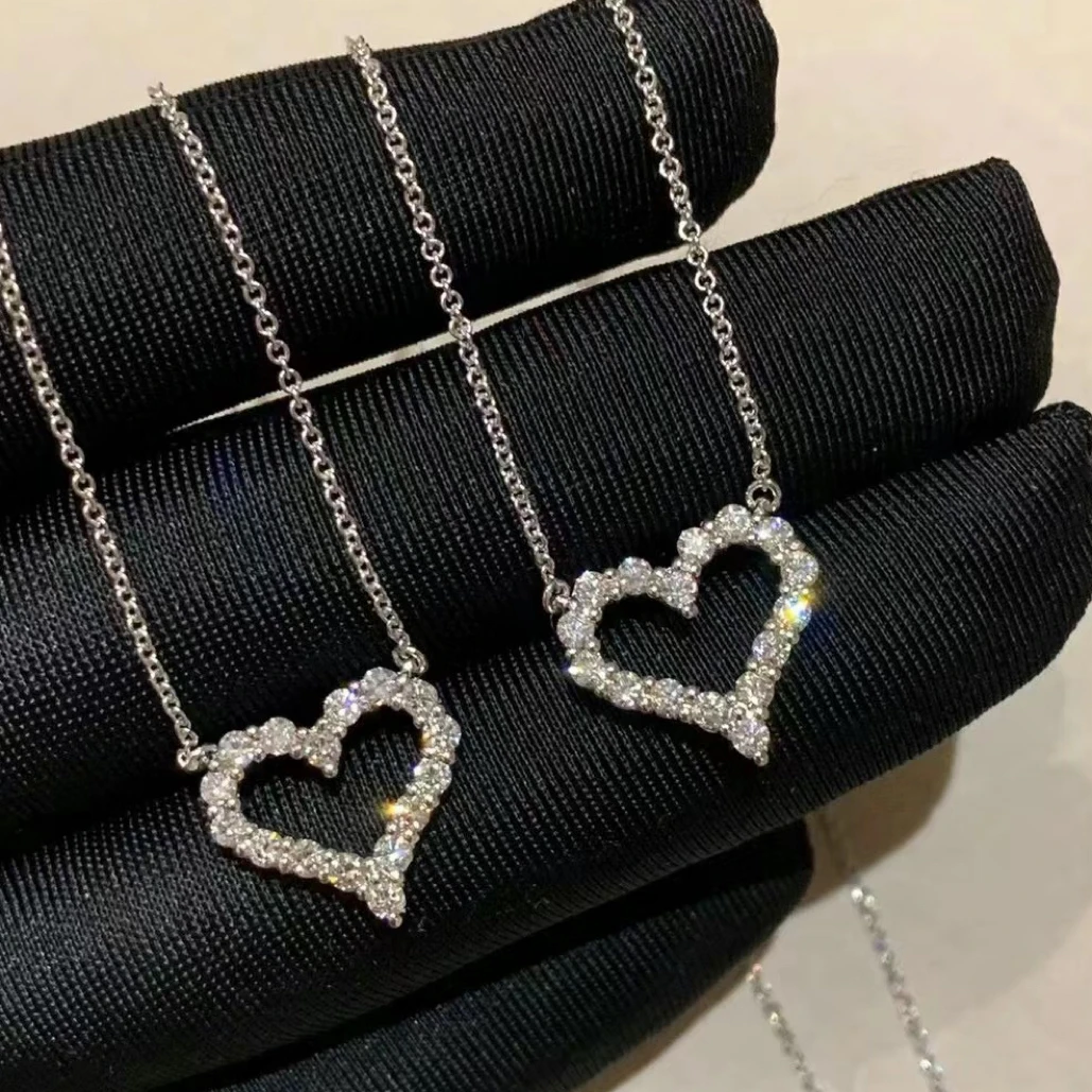 18k金钻石爱心满钻项链