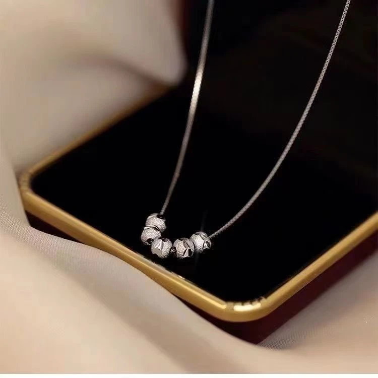 坠链均足银 纯银五福临门磨砂转运珠套链小众设计锁骨链项链轻奢