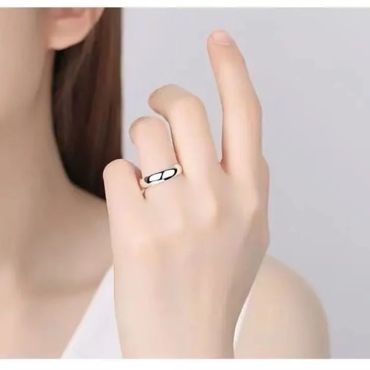 足银戒指 足银999光面素圈开口素款时尚可调节简约经典指环百搭