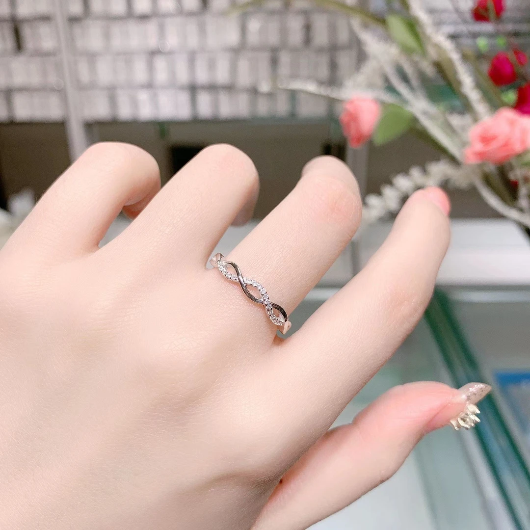 足银合成锆石戒指 纯银990编织镶钻戒指时尚简约气质百搭款指环