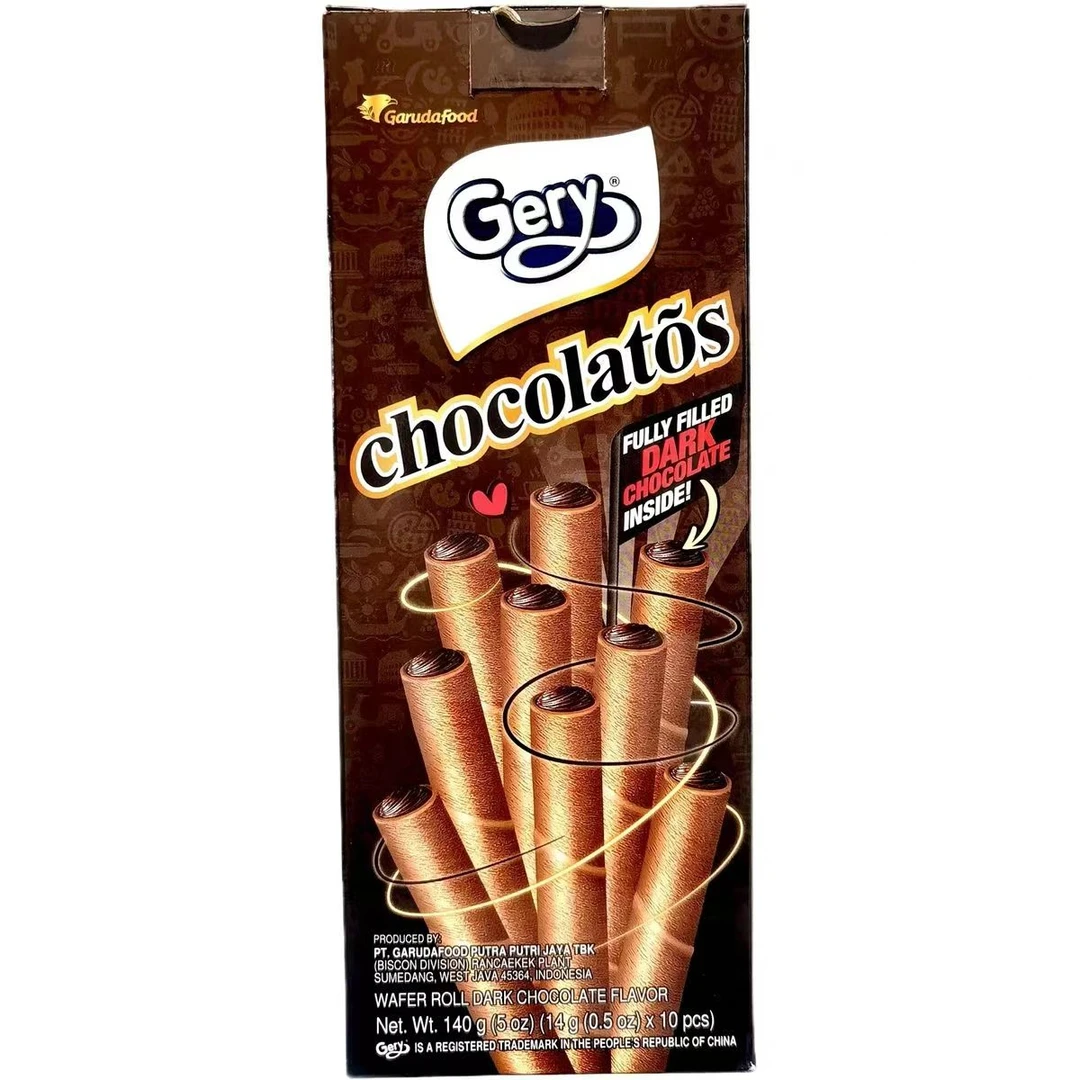 印尼进口黑巧克力味&甜奶酪味夹心卷饼干140g/盒