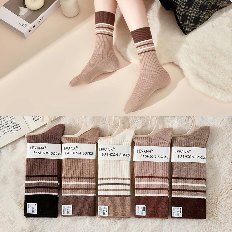 羊毛袜子女秋冬款中筒春秋冬季美利奴加厚保暖月子堆堆袜长筒女袜