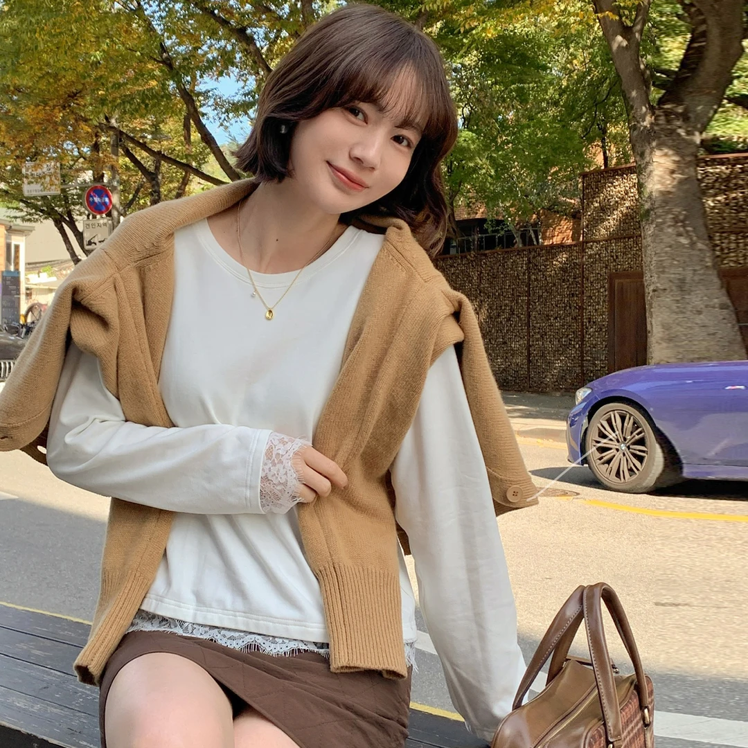 【新品】【白蕾丝打底衫】FS410S012蕾丝花边长袖T