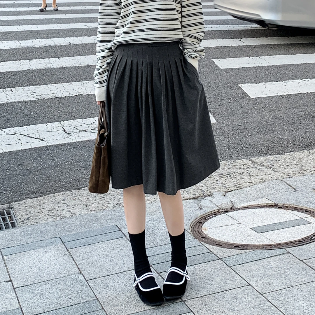 法儿家韩国限定【新品】【女高半裙】FS409X028高腰百褶半裙