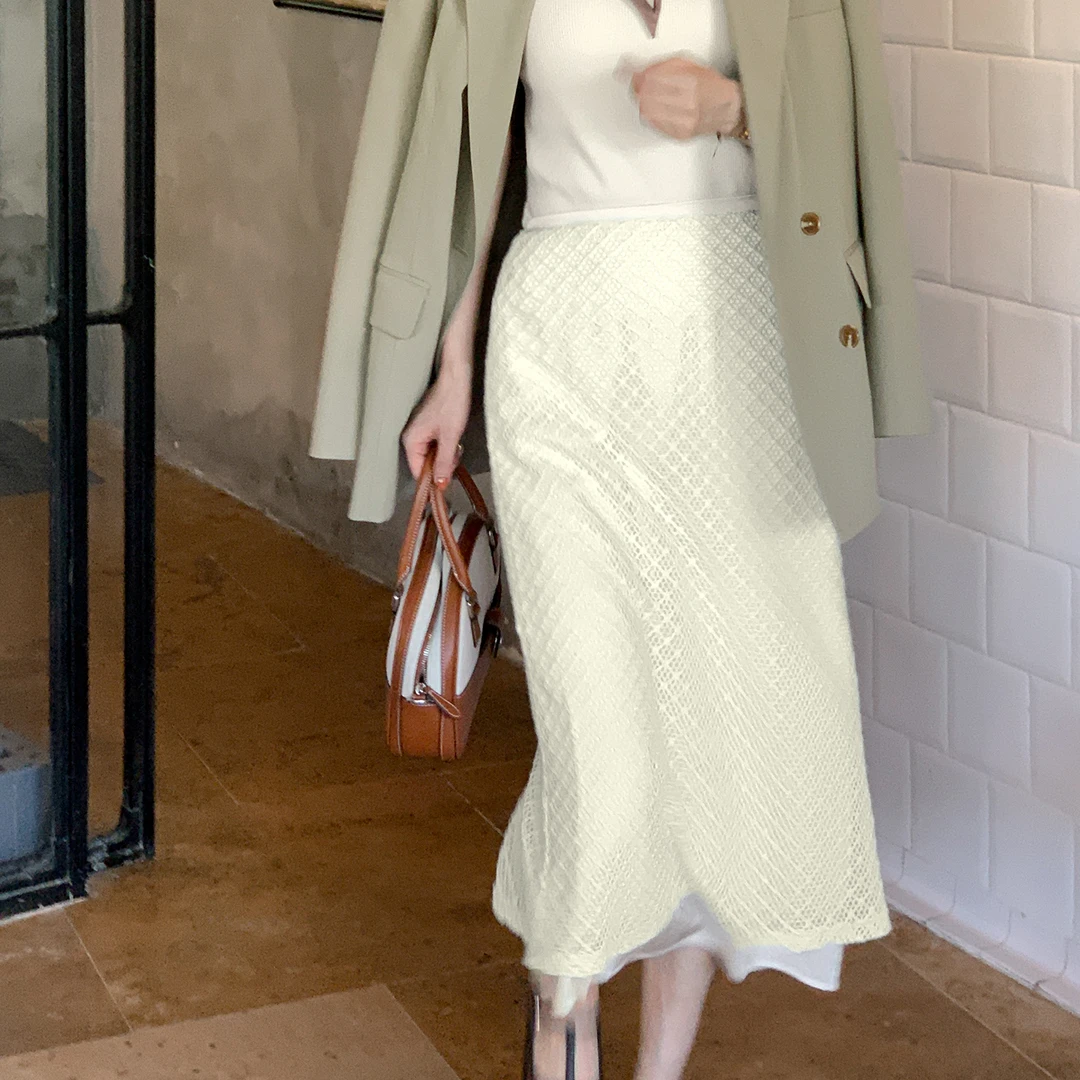 「新品」【菱格光影】FS406X031后中开叉半身裙