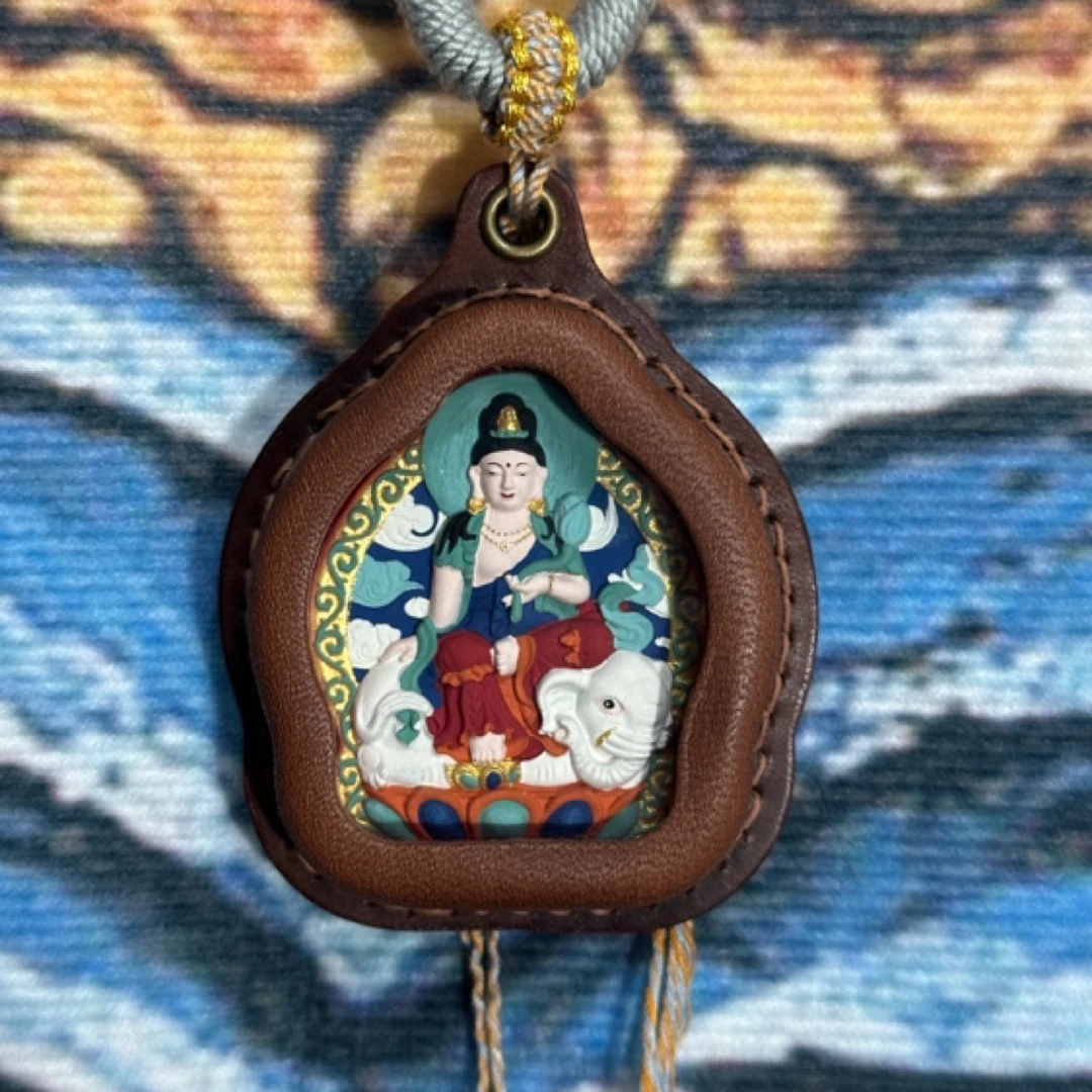 非金属皮质吊坠 项坠吊坠普贤擦擦精美皮壳立体彩绘挂坠项坠配饰
