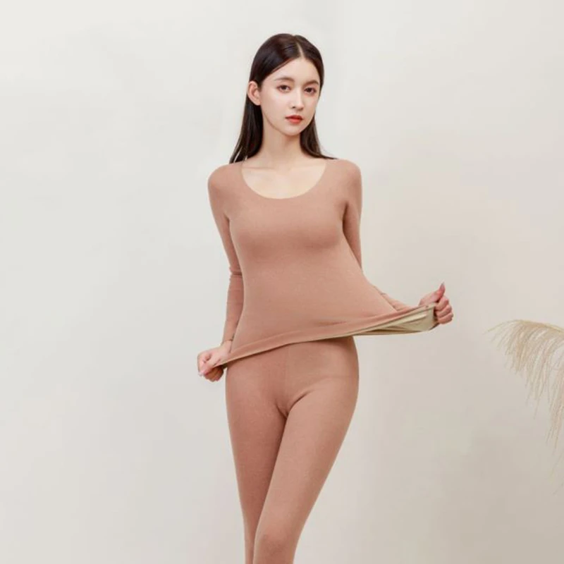 【交个朋友专属】品彩冬双面磨毛保暖女士内衣套装轻薄柔暖无痕T