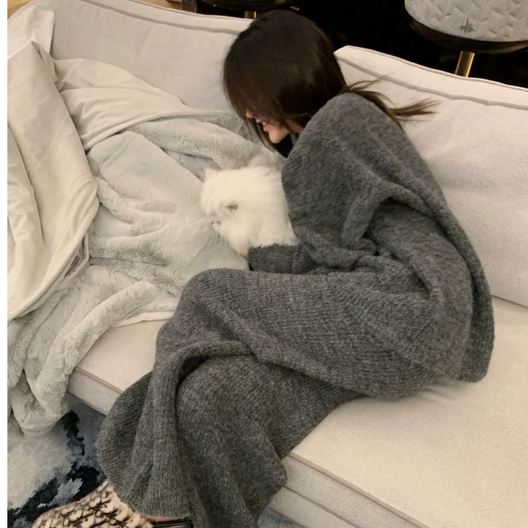 韩系高级感简约纯色长袖睡衣女冬款2024年新款休闲家居长裤套装