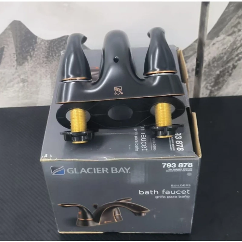 带提拉杆式下水器老式双把双孔面盆水龙头陶瓷台盆冷热混水阀