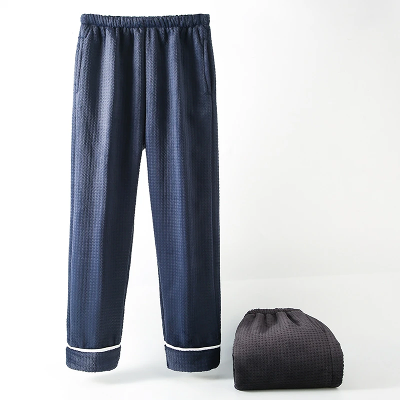 男士睡裤冬季加绒加厚珊瑚绒宽松暖暖裤爸爸居家裤冬款大码家居裤