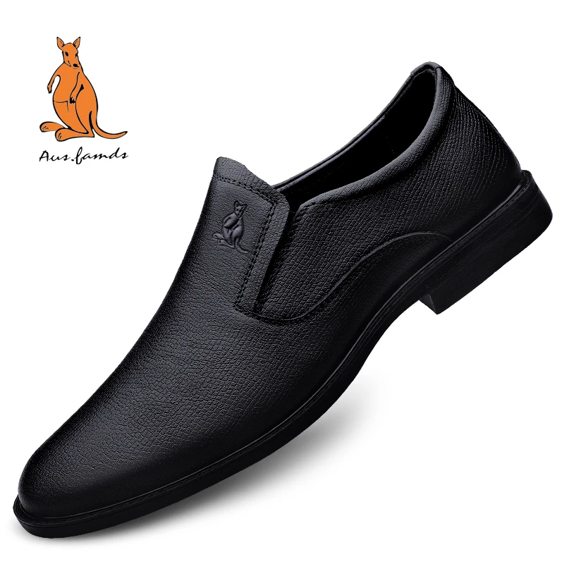 澳洲名袋鼠男鞋2025春季新款商务休闲鞋一脚蹬懒人夏季真皮鞋软底