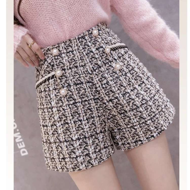2024秋冬新款小香风高腰时尚外穿毛呢百搭女装短裤