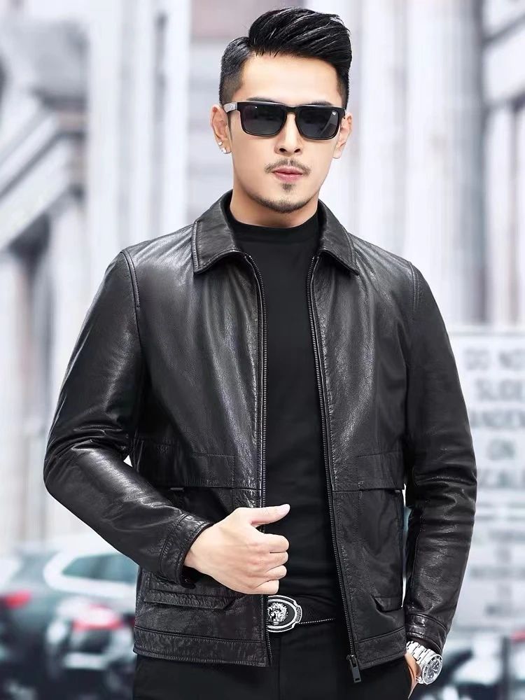 10038翻领男士真皮皮衣皮夹克真皮皮衣男款