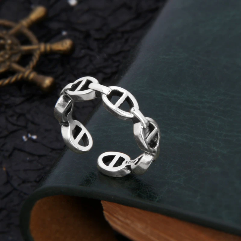 925银戒指 纯银猪鼻子开口戒指女ins冷淡风高级感尾戒指环潮个性