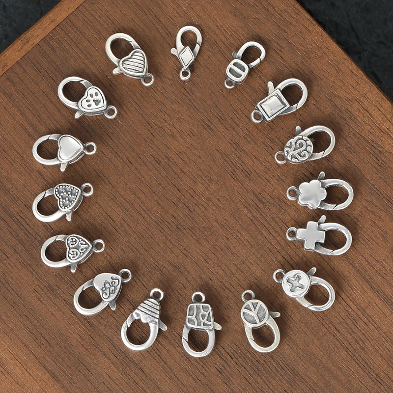 925银银制品 纯银配件弹簧扣爱心形日字做旧项链手链diy配件搭扣