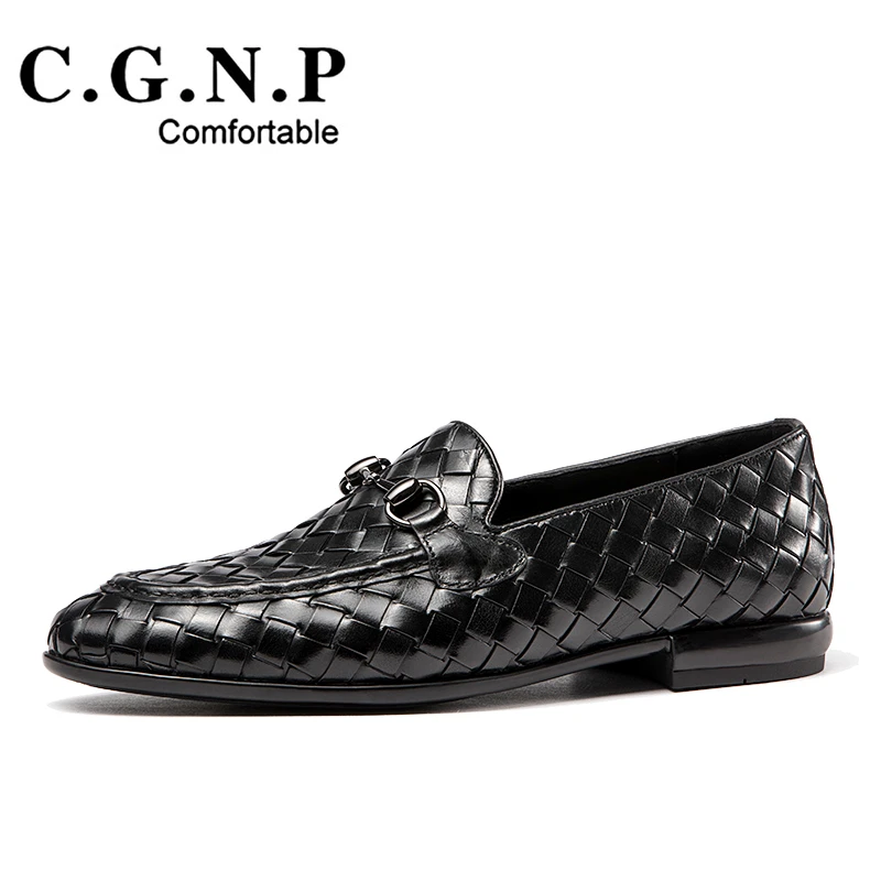 春季复古英伦风男士商务休闲皮鞋懒人鞋潮流套脚真皮乐福鞋一脚蹬