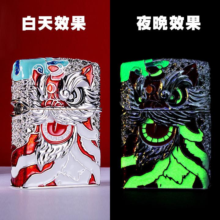 ZORRO佐罗盔甲镂空镶嵌金丝珐琅鸿运当头煤油打火机醒狮国潮风