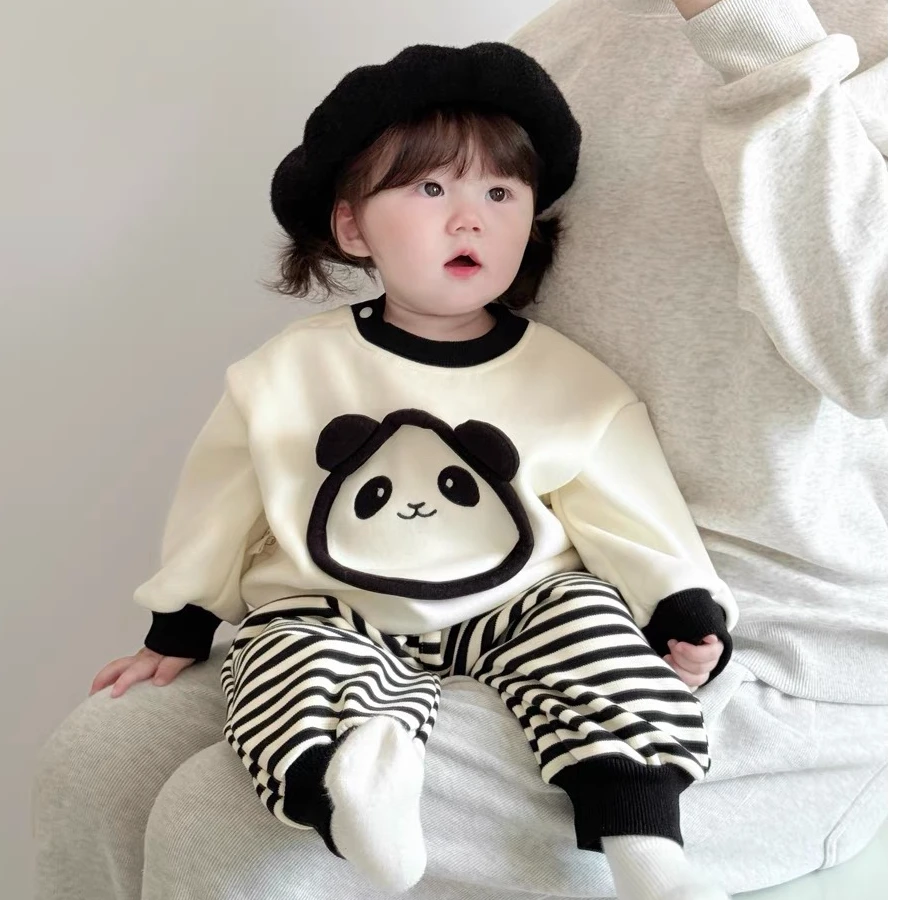 儿童超萌套装2024秋冬季韩版婴幼儿卡通加绒卫衣卫裤保暖外出两件