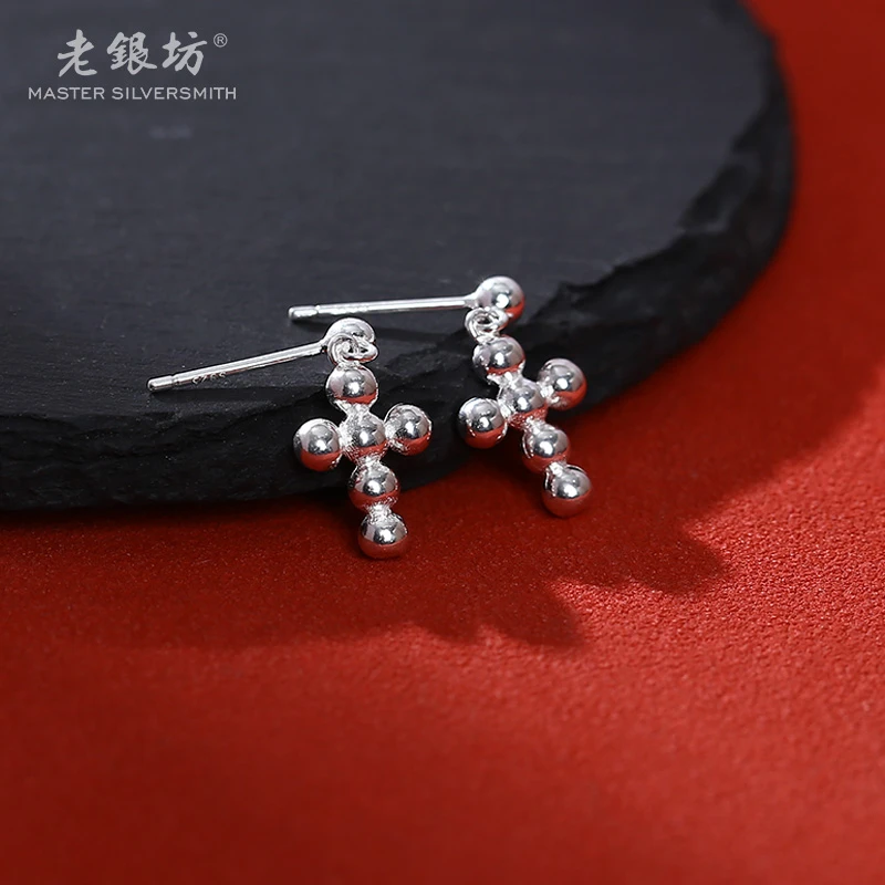 十字排珠耳钉 0011403