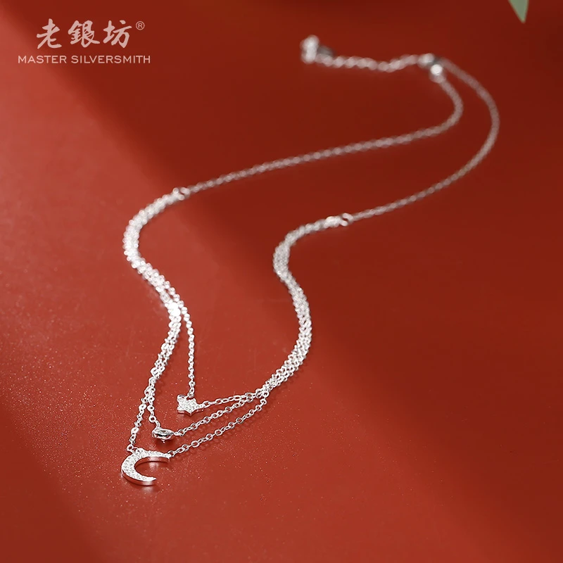 【老银坊】s925银三线星月套链 0022340