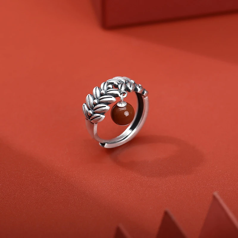 老银坊 s925银玛瑙珠珠麦穗戒指 0031410