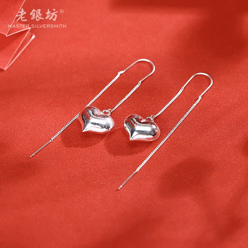 【老银坊】s925银光面爱心耳线 0013043