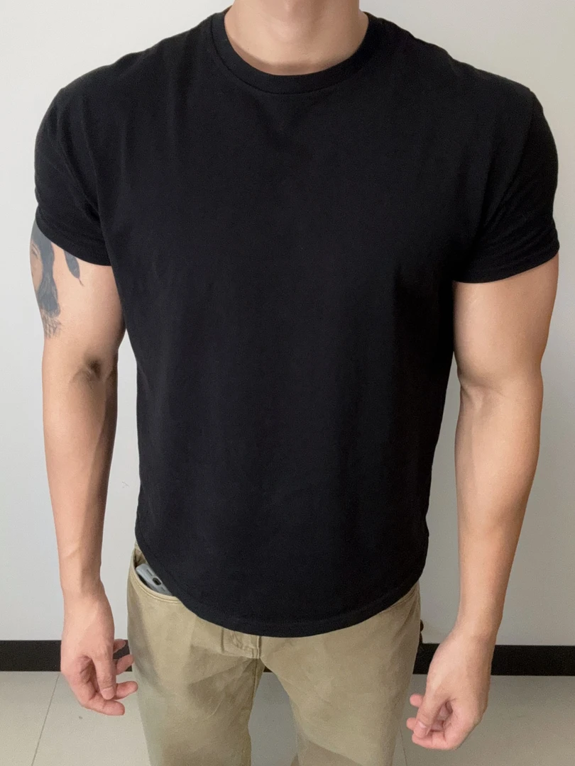 肌肉运动棉质健身短袖高弹力 T恤圆领