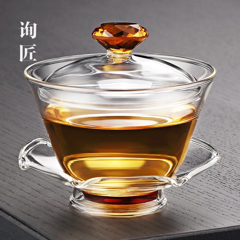 耐热玻璃三才盖碗茶具不烫手茶杯泡茶碗单个功夫大号家用透明套装