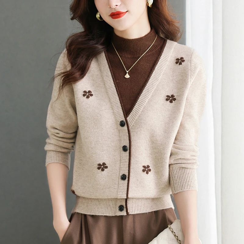 YY#假两件毛衣女时尚洋气上衣秋冬新款半高领针织打底衫DY7243