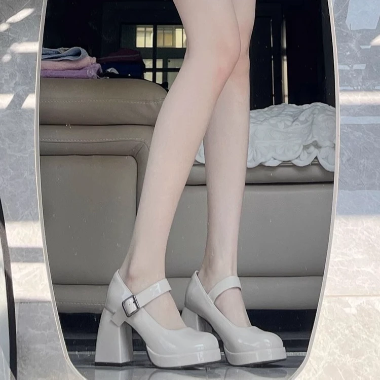 小个子内增高女鞋法式高跟婚鞋玛丽珍鞋2023新款夏季白色厚底单鞋