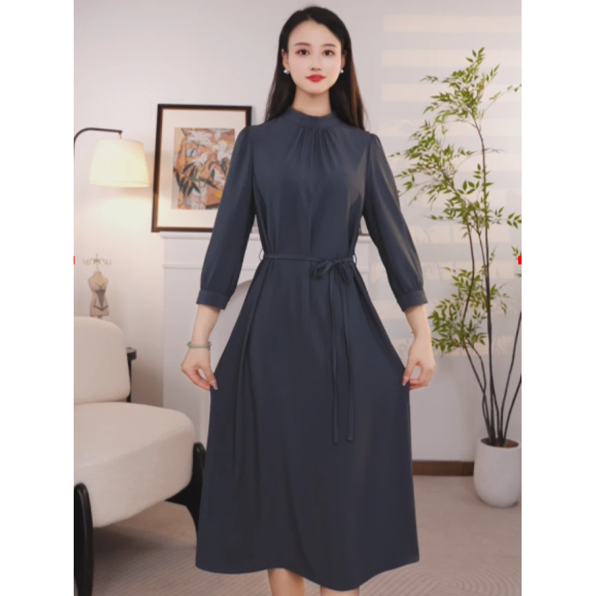 优雅裙子显瘦气质时尚复古法式收腰中式女装连衣裙311长袖