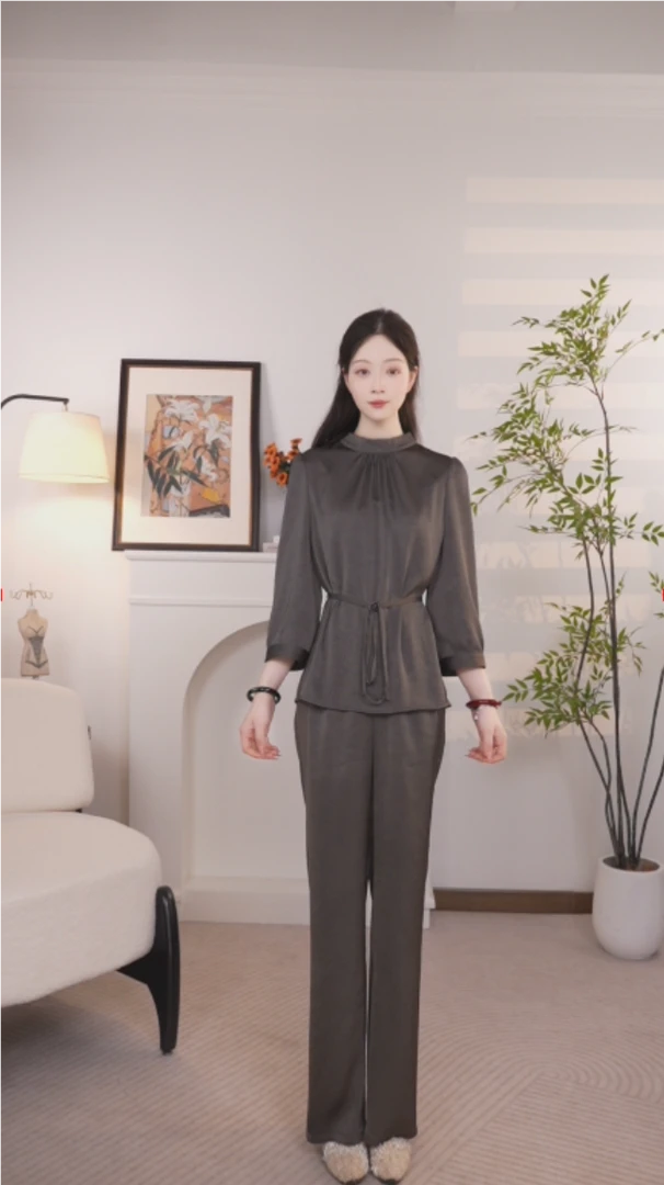 春秋新款时尚气质薄款宽松女士休闲二件套307灰色