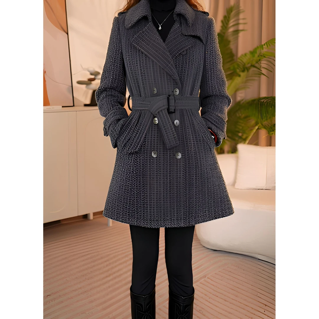 显瘦气质时尚女士收腰中长款修身毛呢大衣570