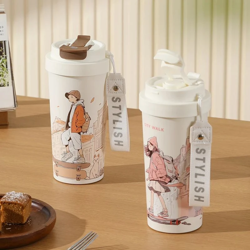 大可-City Walk城市漫步热销陶瓷内胆保温大容量双饮口情侣咖啡杯