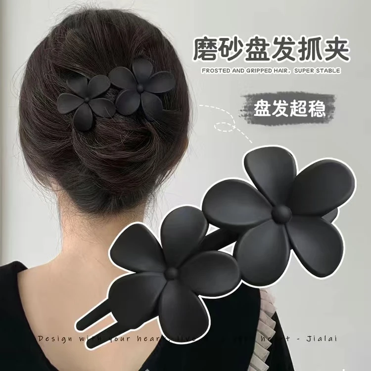 韩版网红优雅纯色花朵夹子女发夹百搭后脑勺盘发大号鸭嘴夹发卡