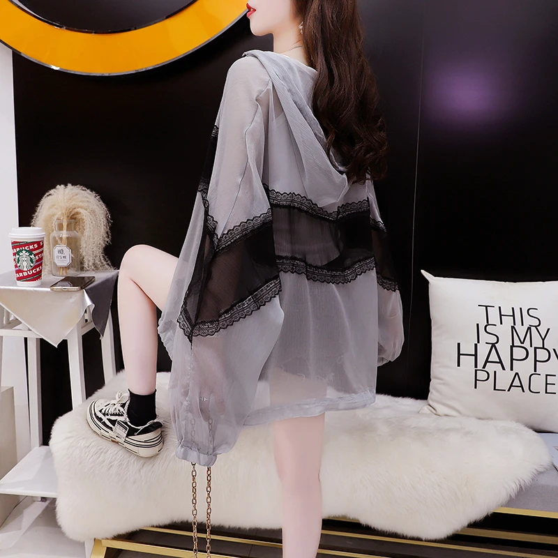 胖mm大码防晒衣女蕾丝拼接防晒外套2024新款女装夏装防晒开衫上衣