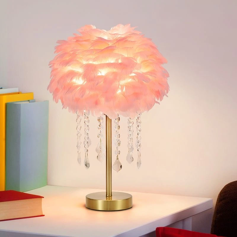 羽毛台灯水晶灯主卧床头灯客厅网红高档结婚礼物ins风艺术摆件